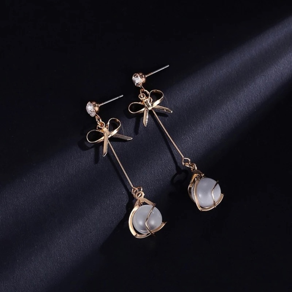 Elegant Gold and White Drop Earrings